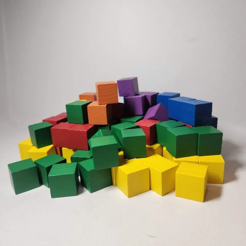NEW Learning Resources Wooden Color Cubes 2 cm 100 Blocks 5 colors Math Manipula